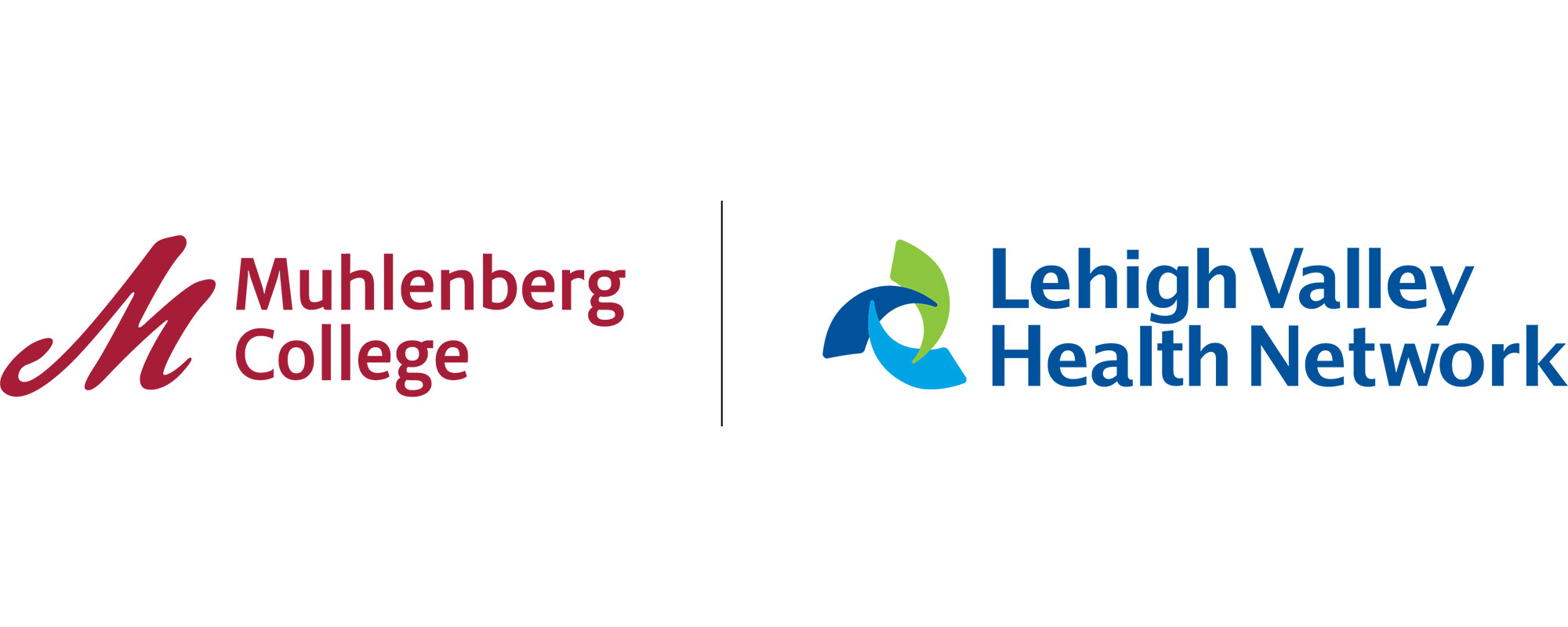 A side-by-side graphic that features the logo for Muhlenberg College and the Lehigh Valley Health Network