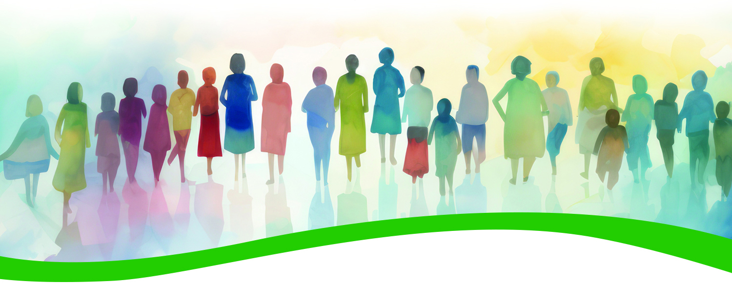 Water color image of a group of people, representing all people and their worldviews..